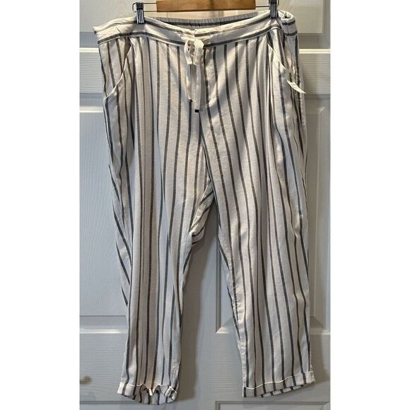 OLD NAVY Women's Size 16 Pants High Rise Cropped LINEN Blend Striped Wide Leg - Picture 1 of 5